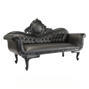 Prince Sofa in sleek black vinyl for bold event lounge setups