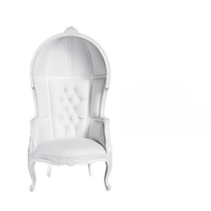 European Throne with tufted high back and ornate frame in white, black, or pink for elegant event seating