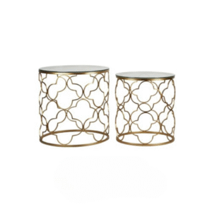 Elegant End Tables – Gold Frame with Glass Top – Large and Medium Round Event Side Tables
