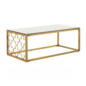 Elegant Coffee Table – Gold Frame with Glass Top – 47" x 27" x 17" – Lounge Appeal Event Table