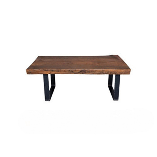 Fireside wood coffee table rental with rustic finish for event lounges