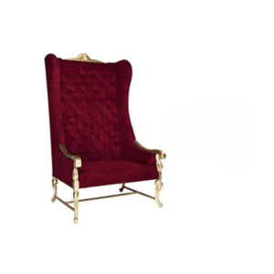 Santa Throne in burgundy with ornate gold trim and plush tufted back for holiday event photos