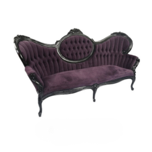Marquis Sofa in royal purple with tufted back and elegant silhouette