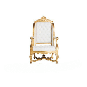 Emperor Throne in white with grand gold detailing and tufted back for royal event seating
