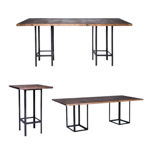Urban table collection rental with modern and industrial design for events