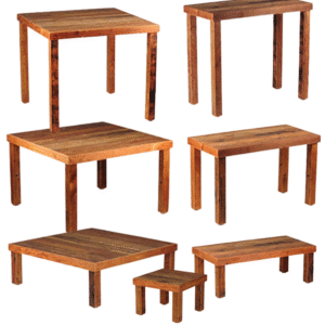 Beachwood table rental with natural wood finish, perfect for outdoor events